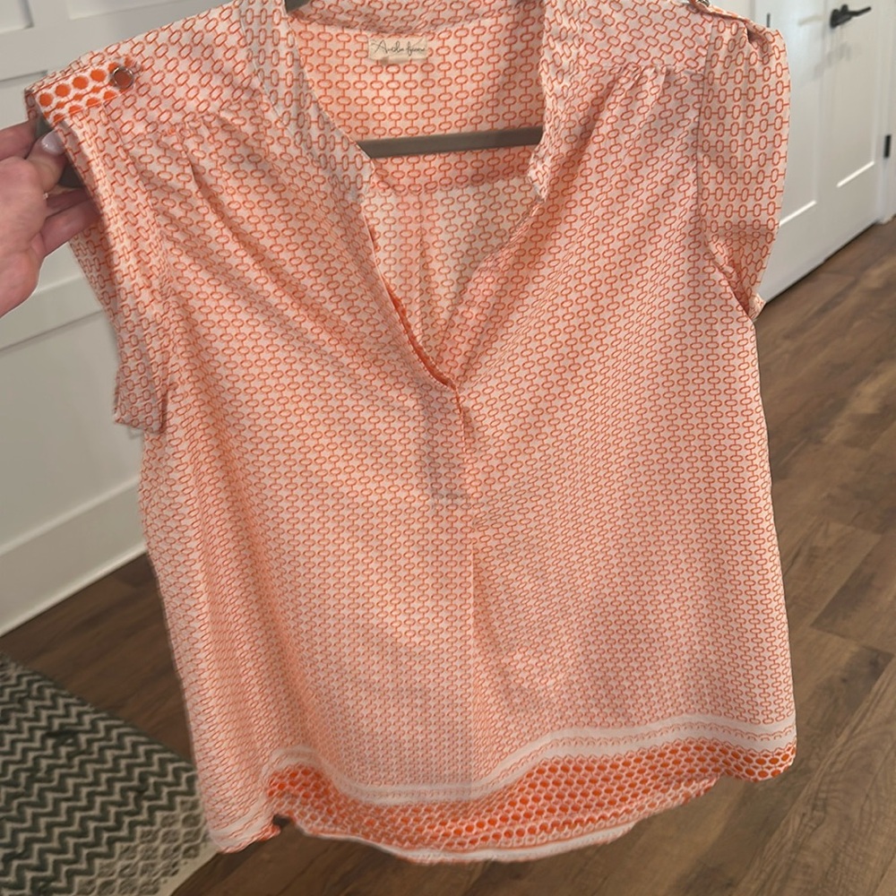 Antila Femme Women's Orange & White Geometric Print Polyester Blouse Medium